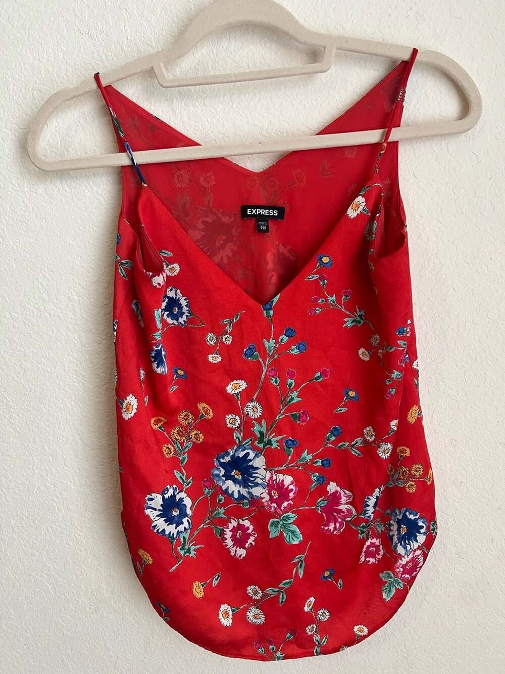 Express Red Floral V-Neck Strappy Camisole Tank Top